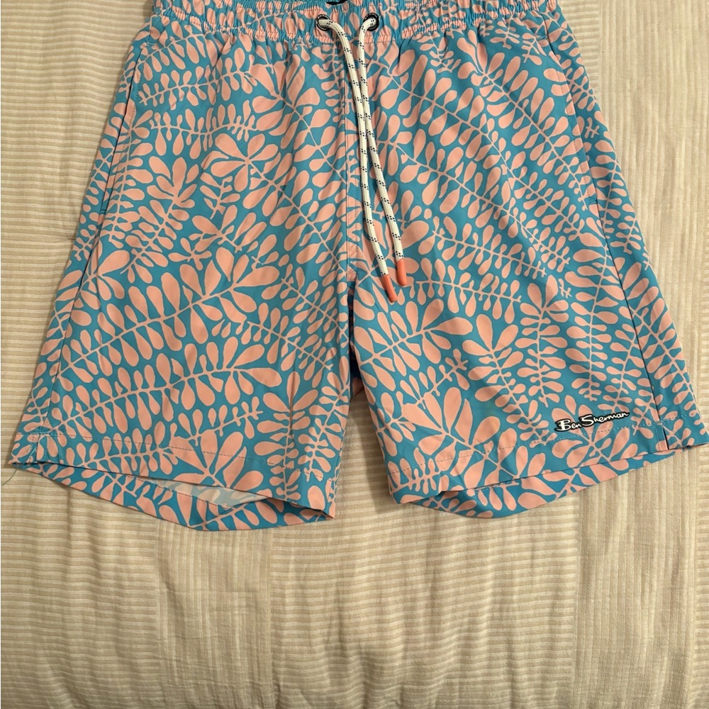 Lacoste Men's Blue and Pink Swim Shorts